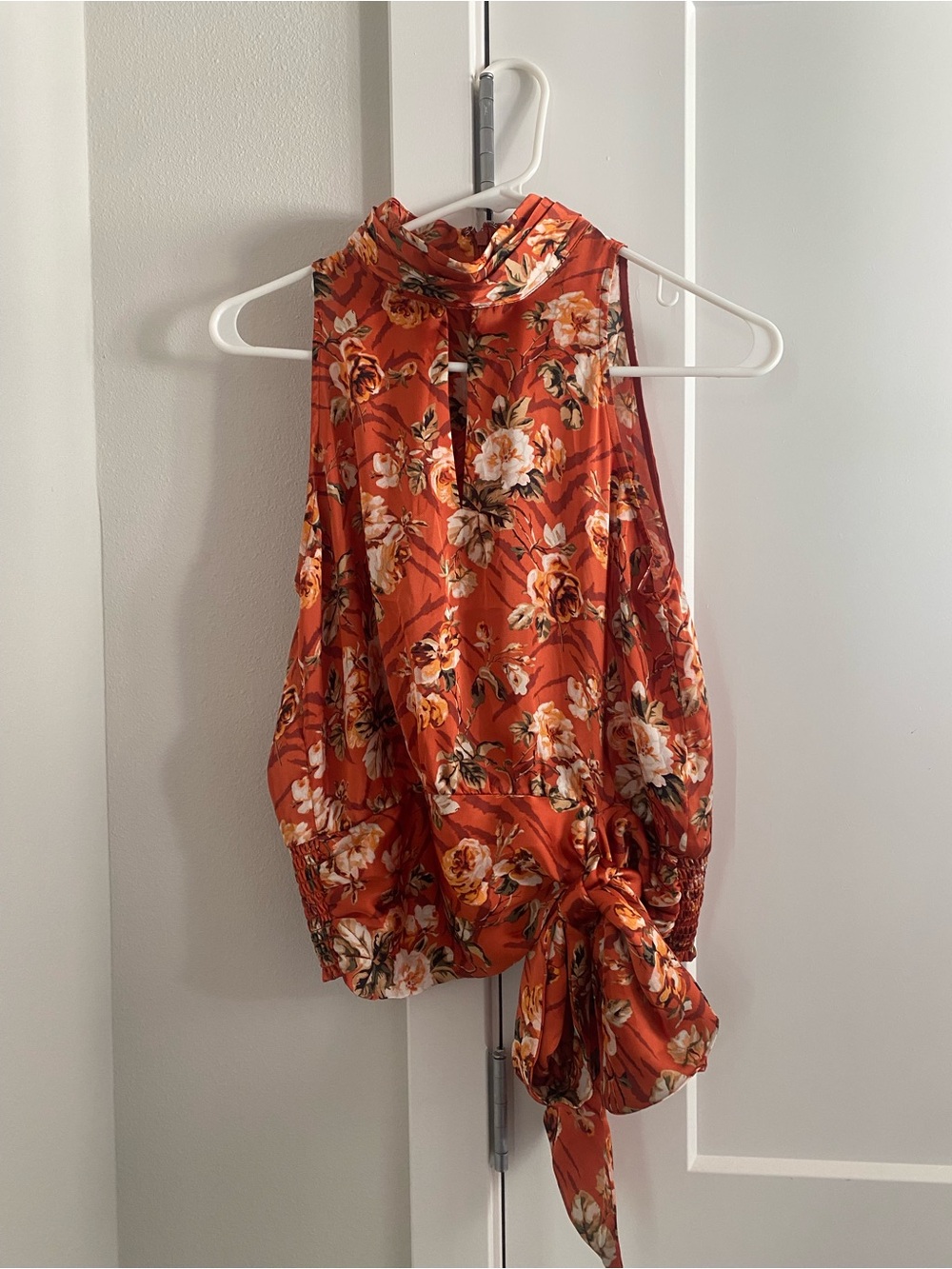 White House Black Market Rust Floral Tie-Front Halter Camisole